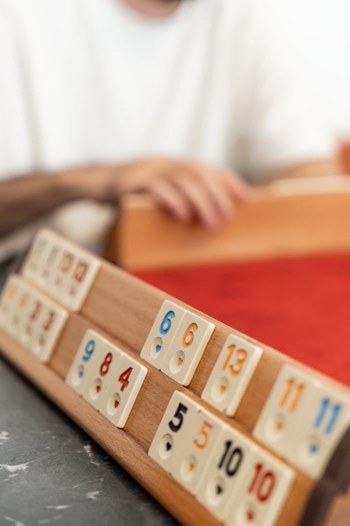 Dice Numbers on Wooden Board